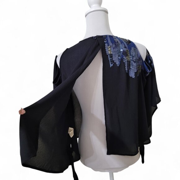 Free People Size XS All About You Embellished Cold Shoulder Blouse in Black - Picture 7 of 15